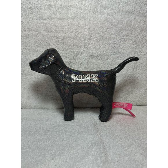 Victoria's Secret PINK Black Holographic Stuffed Dog Hello New Pink - Picture 1 of 4